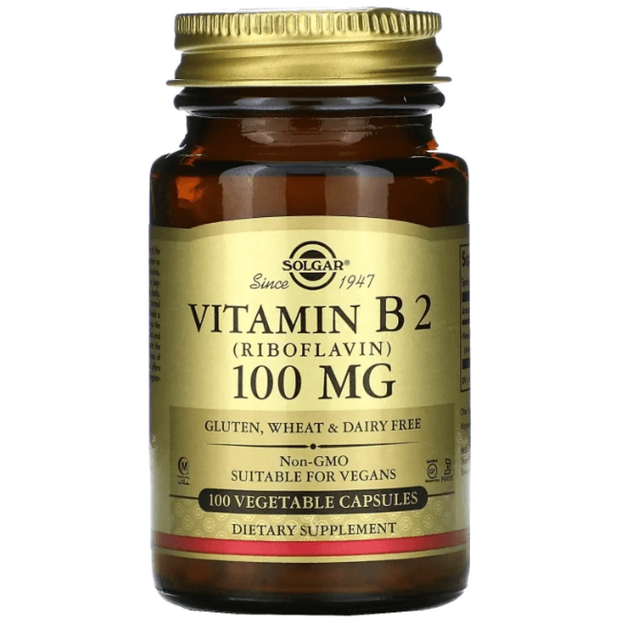 Рибофлавин (витамин В2) Solgar Vitamin B2 100 мг, 100 вегетарианских капсул: цены и характеристики