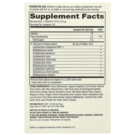 Пробіотики Dr. Mercola Complete Probiotics 10 млрд КУО, для дітей, смак малини, 3.5 г, № 30: ціни та характеристики