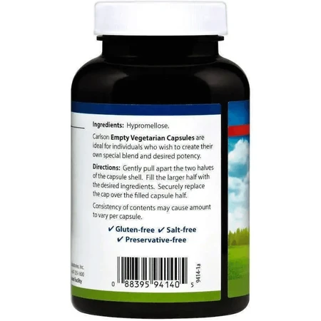Порожні рослинні капсули Carlson Empty Vegetarian Capsules #1, 200 шт.: ціни та характеристики