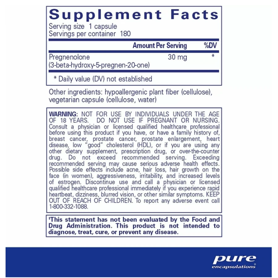 Прегненолон Pure Encapsulations Pregnenolone 30 мг , 180 капсул: цены и характеристики
