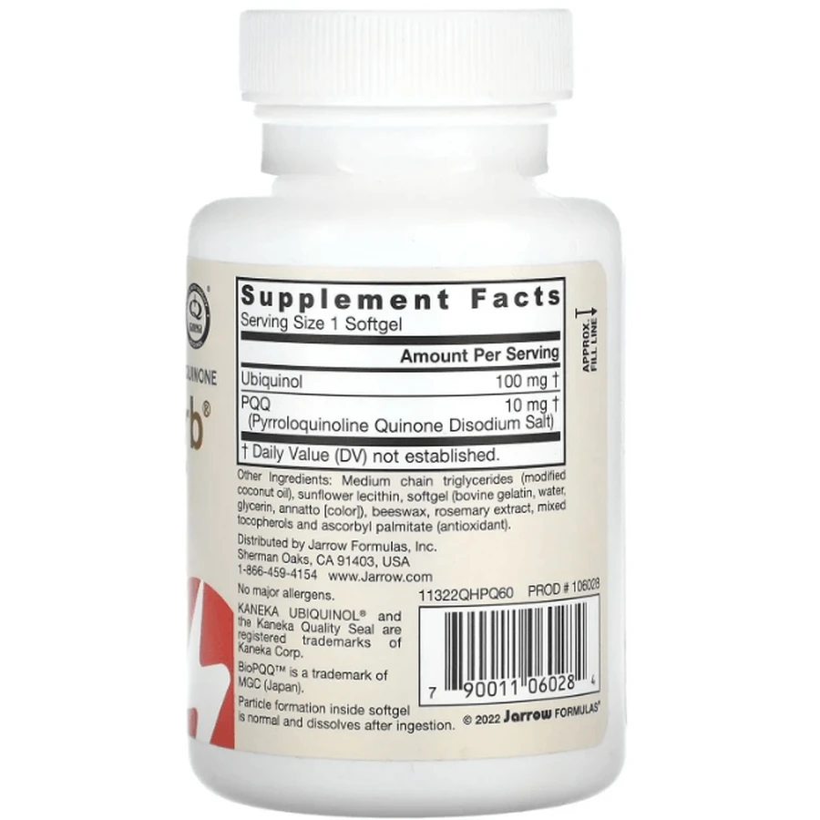 Пирролохинолинхинон и убихинол Jarrow Formulas Ubiquinol, QH+ PQQ Absorb, 60 капсул: цены и характеристики