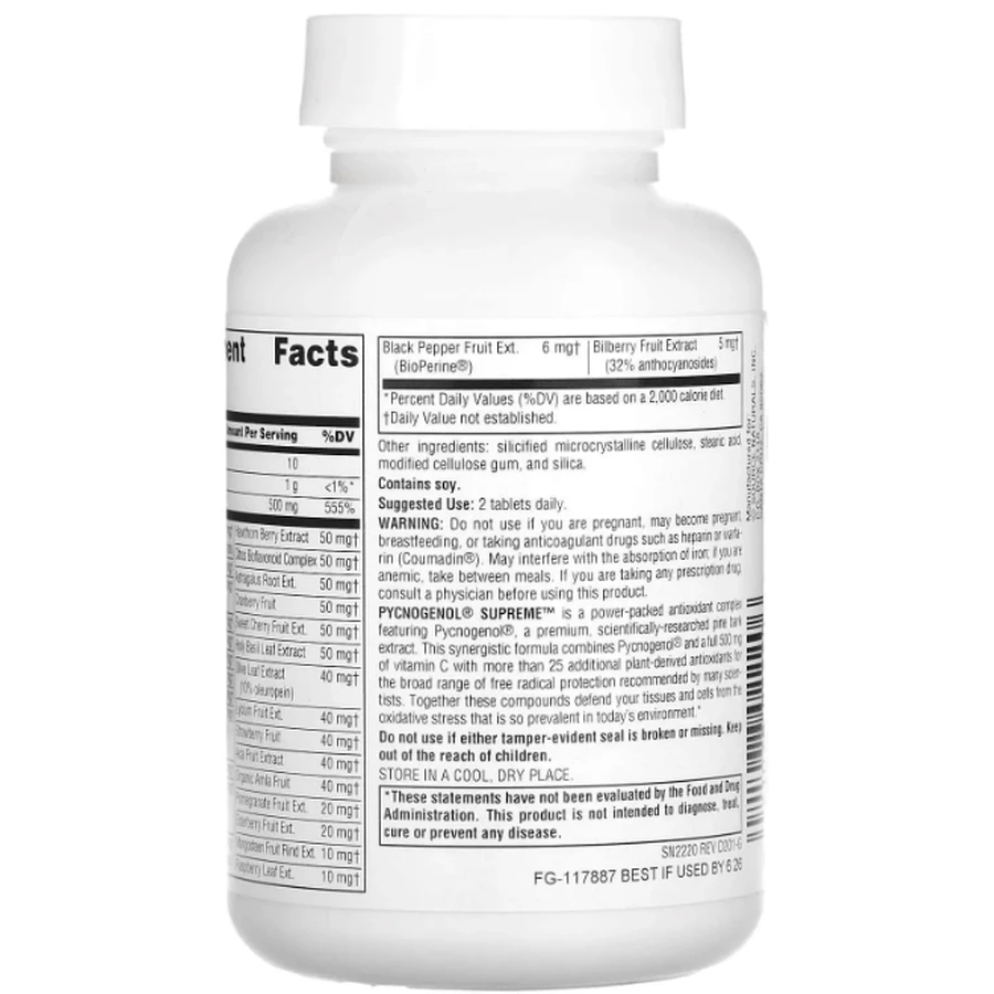 Пикногенол Сьюприм Source Naturals Pycnogenol Supreme, 60 таблеток: цены и характеристики