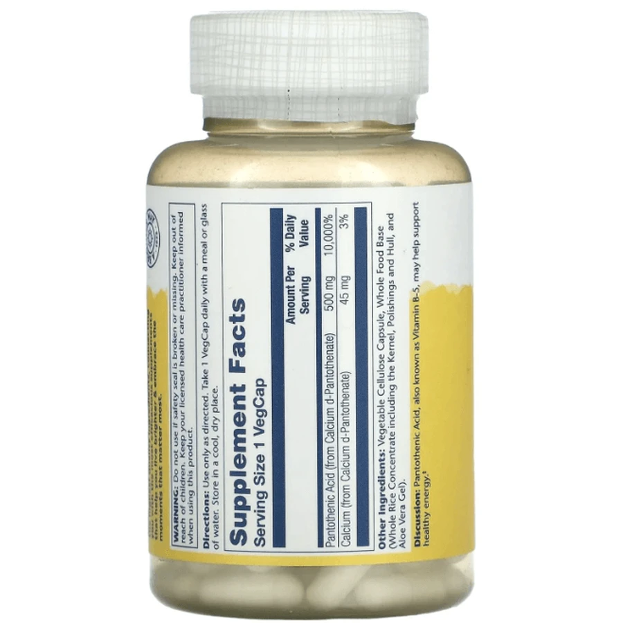 Пантотеновая кислота Solaray Pantothenic Acid 500 мг, 100 вегетарианских капсул: цены и характеристики