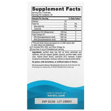 Омега-3 з коензимом Q10 Nordic Naturals Omega + CoQ10 640 мг, 60 капсул: ціни та характеристики