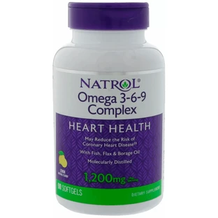 Омега 3-6-9  Natrol Omega 3-6-9 Complex 1200 мг, с лимонным вкусом, 90 капсул