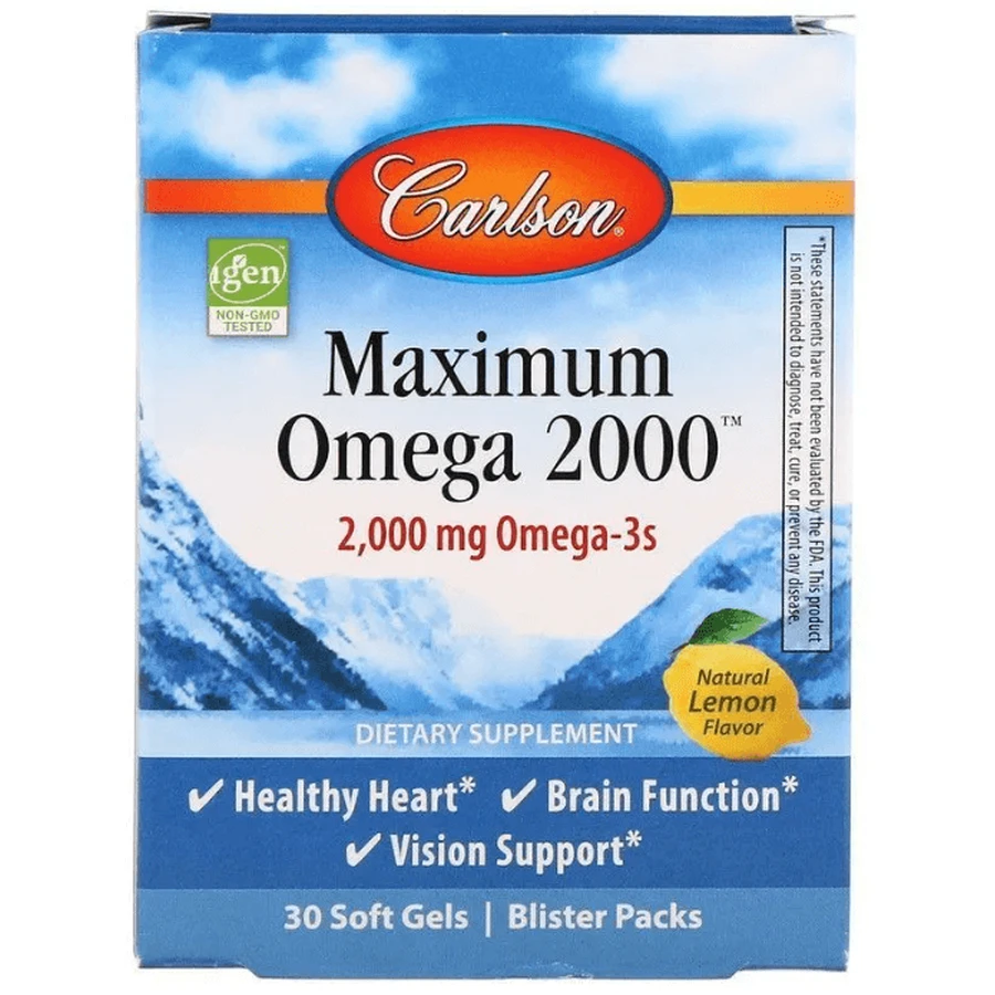 Омега-3 Carlson Maximum Omega 2000 мг, с натуральным вкусом лимона, 30 гелевых капсул: цены и характеристики
