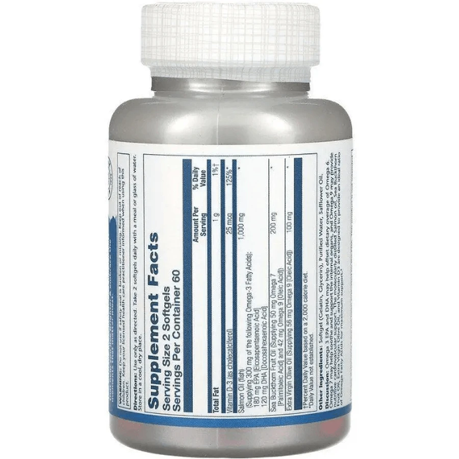 Омега 3-7-9 з вітаміном D-3 Solaray Super Omega 3-7-9, 120 гелевих капсул: ціни та характеристики