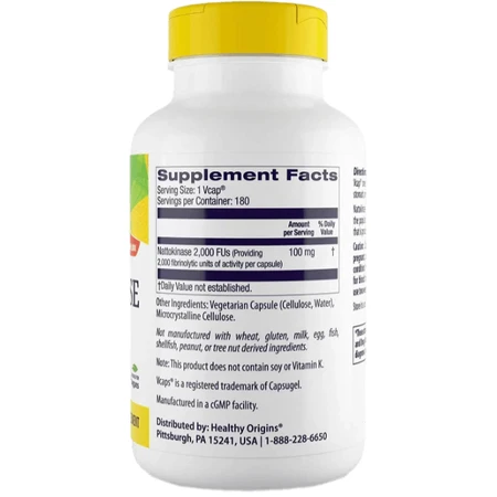 Наттокиназа Healthy Origins Nattokinase 2,000 FU's, 100 мг, 180 капсул: цены и характеристики