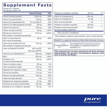 Вітамінно-мінеральний комплекс із вітаміном К Pure Encapsulations Nutrient 950 with Vitamin K, для оптимального здоров'я, 180 капсул: ціни та характеристики