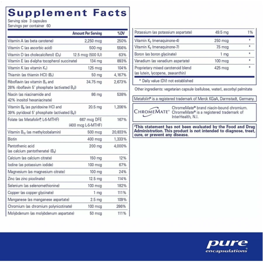 Вітамінно-мінеральний комплекс із вітаміном К Pure Encapsulations Nutrient 950 with Vitamin K, для оптимального здоров'я, 180 капсул: ціни та характеристики