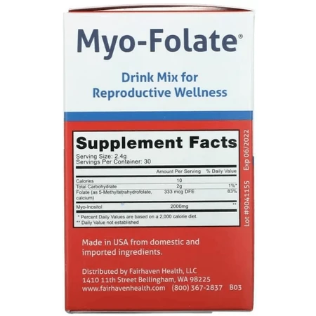 Питьевая смесь Мио-инозитол Fairhaven Health Myo-Folate для репродуктивного здоровья, без ароматизаторов, 30 пакетов по 2.4 г: цены и характеристики