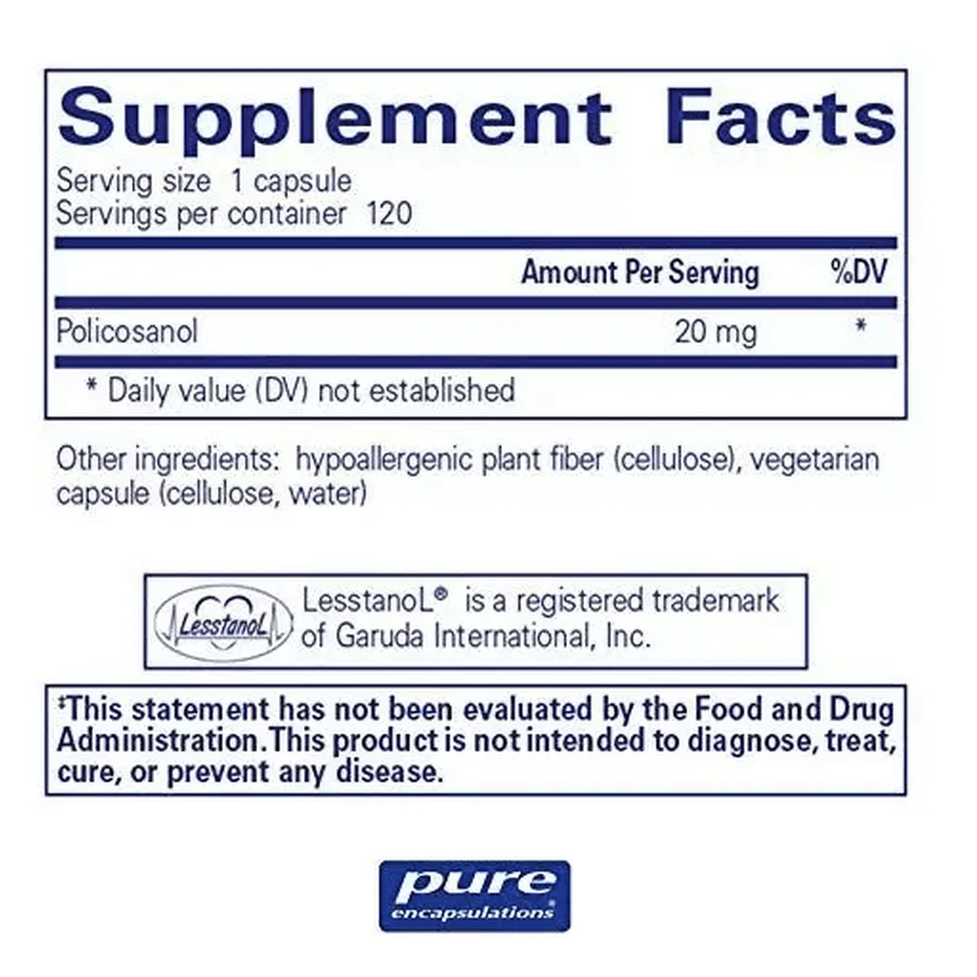 Поликозанол Pure Encapsulations Policosanol 20 мг, 120 капсул: цены и характеристики