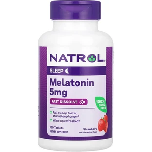 Мелатонин Natrol Melatonin Fast Dissolve 5 мг быстрого высвобождения, вкус клубники, 150 таблеток
