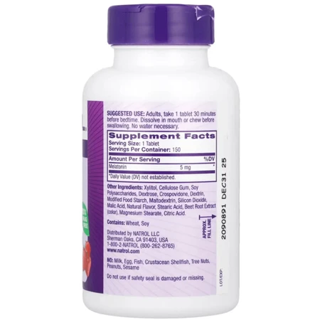 Мелатонин Natrol Melatonin Fast Dissolve 5 мг быстрого высвобождения, вкус клубники, 150 таблеток: цены и характеристики
