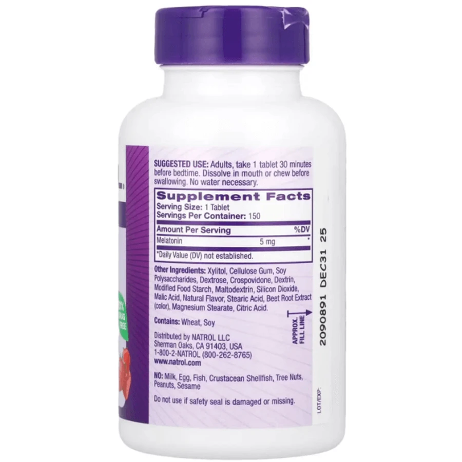 Мелатонин Natrol Melatonin Fast Dissolve 5 мг быстрого высвобождения, вкус клубники, 150 таблеток: цены и характеристики