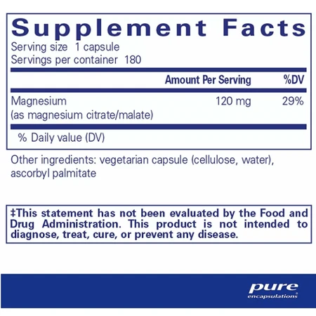 Магній цитрат/малат Pure Encapsulations Magnesium citrate/malate, 180 капсул: ціни та характеристики
