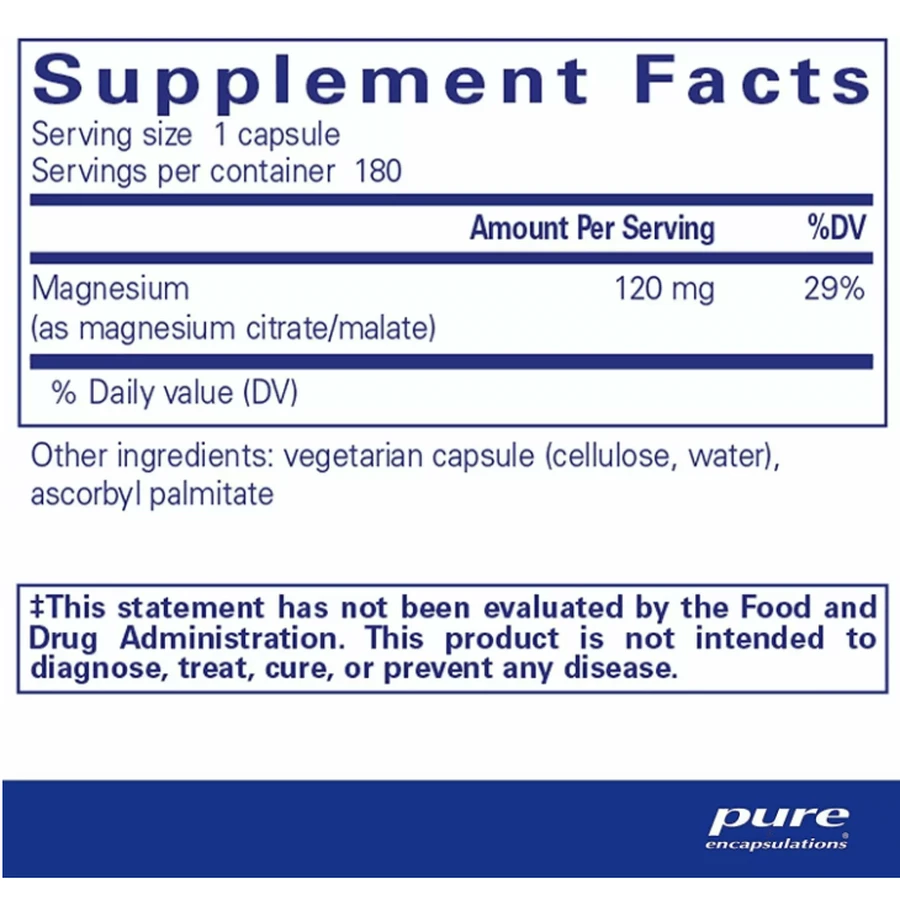 Магній цитрат/малат Pure Encapsulations Magnesium citrate/malate, 180 капсул: ціни та характеристики