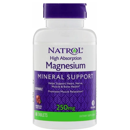Магний малат Natrol Magnesium 250 мг, вкус яблок и клюквы, 60 жевательных таблеток: цены и характеристики
