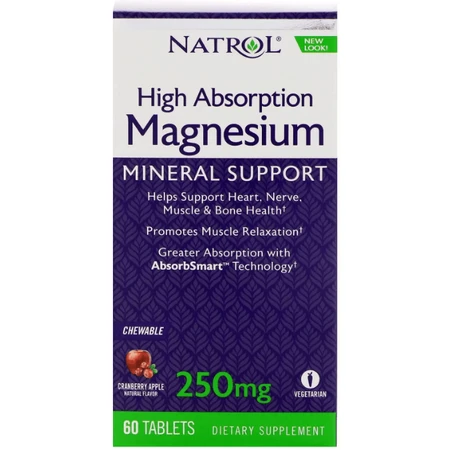 Магний малат Natrol Magnesium 250 мг, вкус яблок и клюквы, 60 жевательных таблеток: цены и характеристики