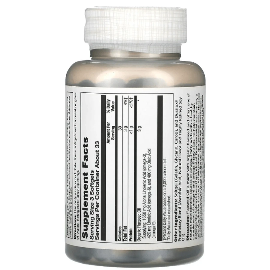 Лляна олія Solaray Flaxseed Oil 333 мг, 100 гелевих капсул: ціни та характеристики
