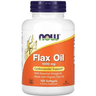 Льняное масло Now Foods Flax Oil 1000 мг, органик, незаменимые жирные кислоты Омега-3, 100 гелевых капсул