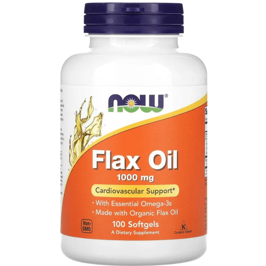 Льняна олія Now Foods Flax Oil 1000 мг, органік, незамінні жирні кислоти Омега-3, 100 гелевих капсул: ціни та характеристики