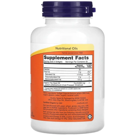 Льняна олія Now Foods Flax Oil 1000 мг, органік, незамінні жирні кислоти Омега-3, 100 гелевих капсул: ціни та характеристики
