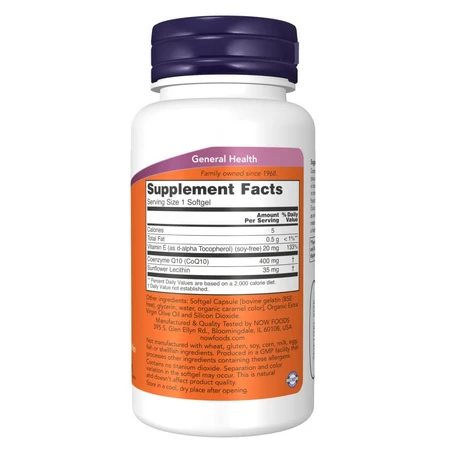 Коэнзим Q10 Now Foods CoQ10 400 мг, с витамином Е и лецитином, 30 гелевых капсул: цены и характеристики