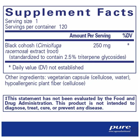 Клопогон Pure Encapsulations Black Cohosh 2.5, для підтримки під час менопаузи, 120 капсул: ціни та характеристики