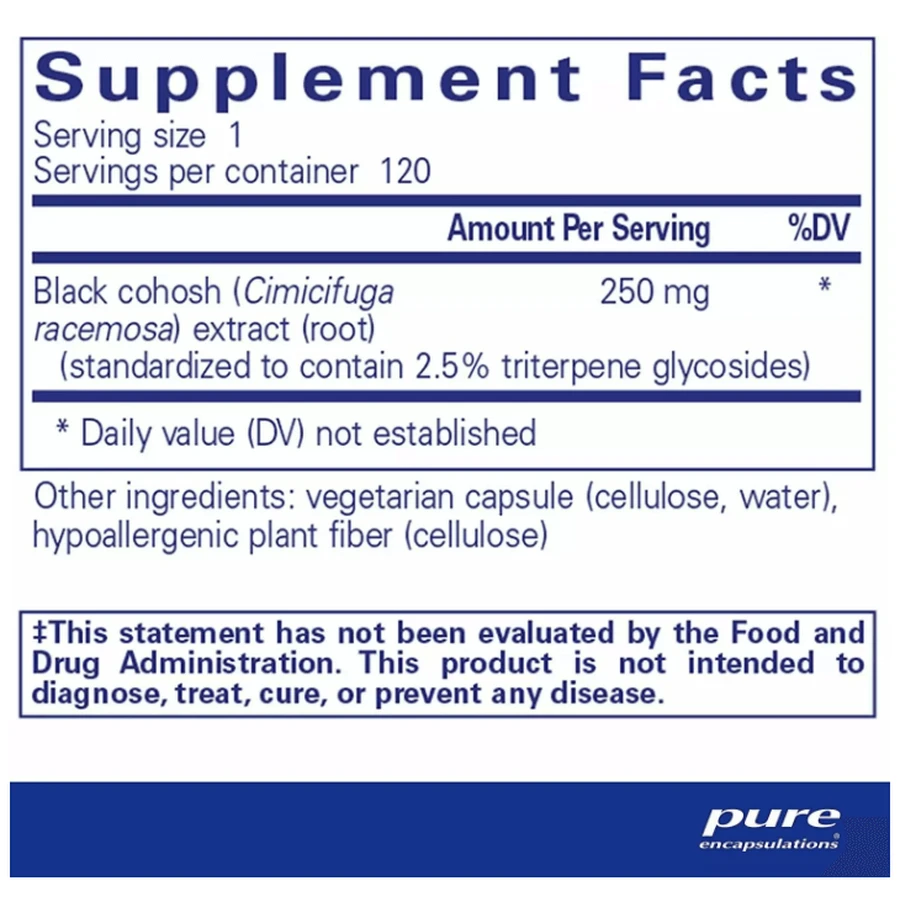 Клопогон Pure Encapsulations Black Cohosh 2.5, для підтримки під час менопаузи, 120 капсул: ціни та характеристики