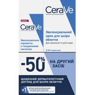 Набір для догляду за шкірою обличчя CeraVe: денний крем SPF30, 52 мл + зволожувальна сироватка з гіалуроновою кислотою, 30 мл, зі знижкою -50%