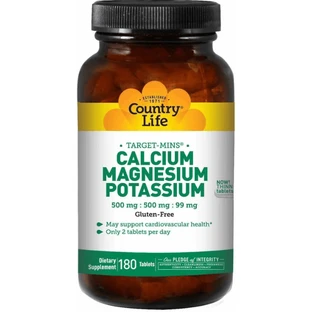 Кальцій магній калій Country Life Calcium Magnesium Potassium, 180 таблеток