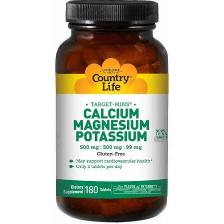 Кальцій магній калій Country Life Calcium Magnesium Potassium, 180 таблеток: ціни та характеристики