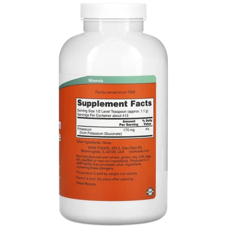 Калия глюконат Now Foods Potassium Gluconate, чистый порошок, 454 г: цены и характеристики