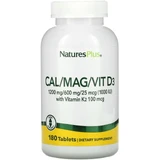 Кальцій, магній та вітамін D3 та K2 Natures Plus Cal/Mag/Vit D3, Vitamin K2, 180 таблеток
