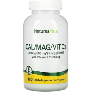 Кальцій, магній та вітамін D3 та K2 Natures Plus Cal/Mag/Vit D3, Vitamin K2, 180 таблеток