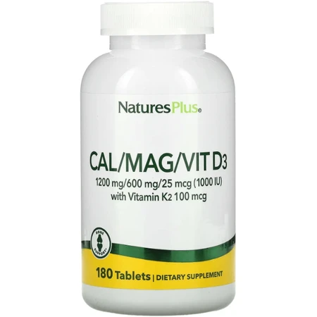 Кальцій, магній та вітамін D3 та K2 Natures Plus Cal/Mag/Vit D3, Vitamin K2, 180 таблеток: ціни та характеристики