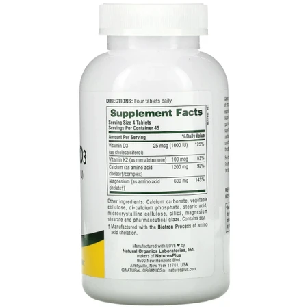 Кальцій, магній та вітамін D3 та K2 Natures Plus Cal/Mag/Vit D3, Vitamin K2, 180 таблеток: ціни та характеристики