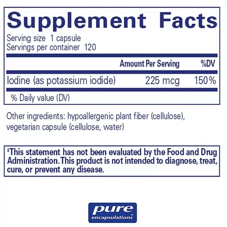 Йод (йодид калия) Pure Encapsulations Iodine (potassium iodide), 20 капсул: цены и характеристики