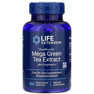 Зелений чай екстракт мега Life Extension Green Tea, без кофеїну, 100 капсул