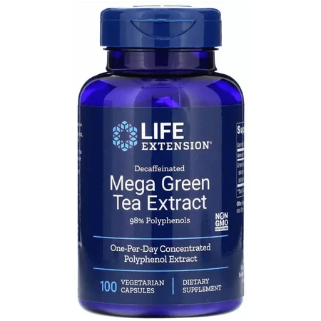 Зелений чай екстракт мега Life Extension Green Tea, без кофеїну, 100 капсул: ціни та характеристики