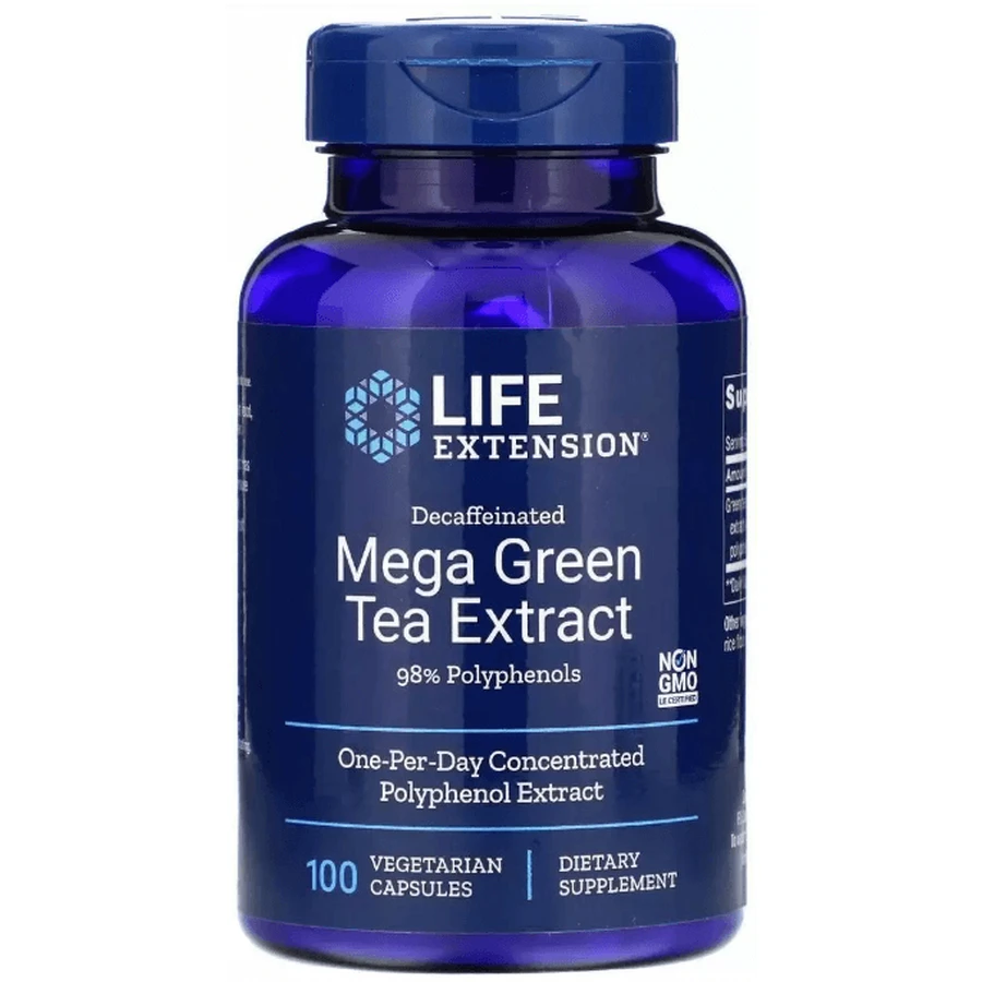 Зелений чай екстракт мега Life Extension Green Tea, без кофеїну, 100 капсул: ціни та характеристики