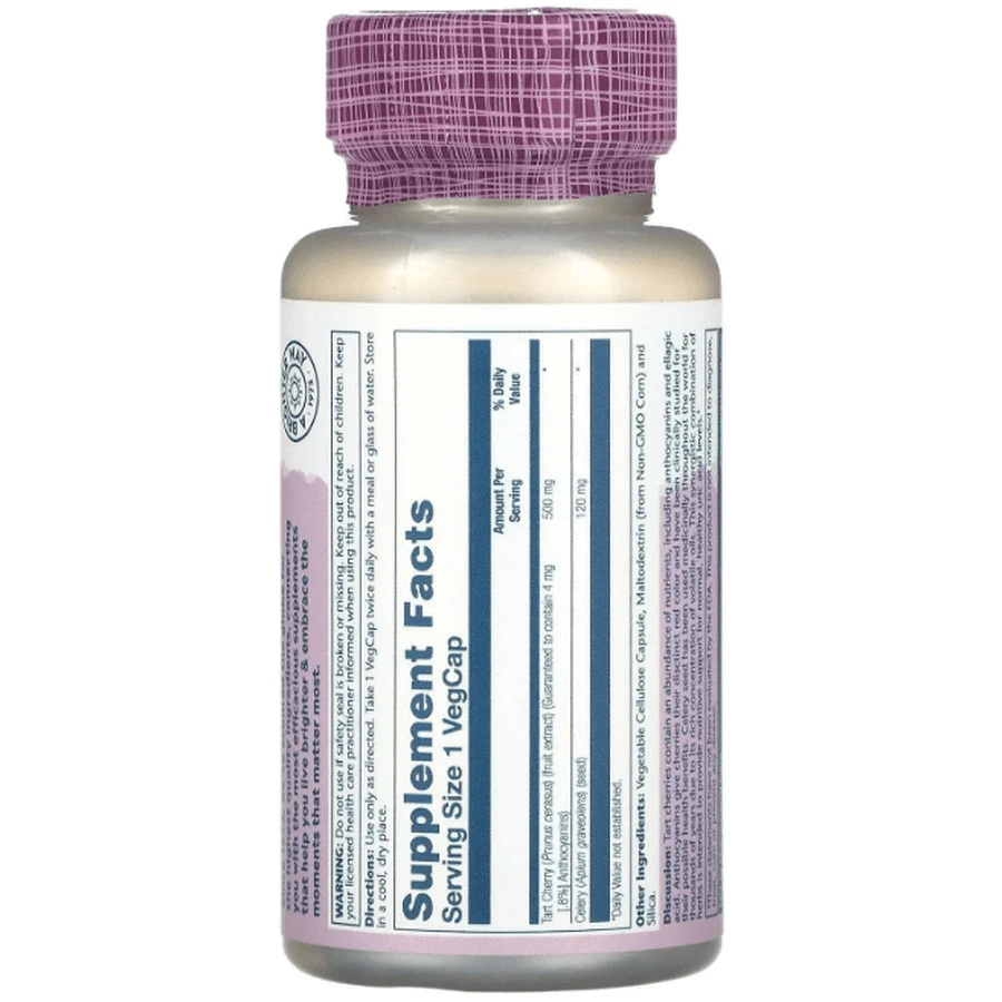Екстракт вишні і насіння селери Solaray Tart Cherry Celery Seed 620 мг, 60 вегетаріанських капсул: ціни та характеристики