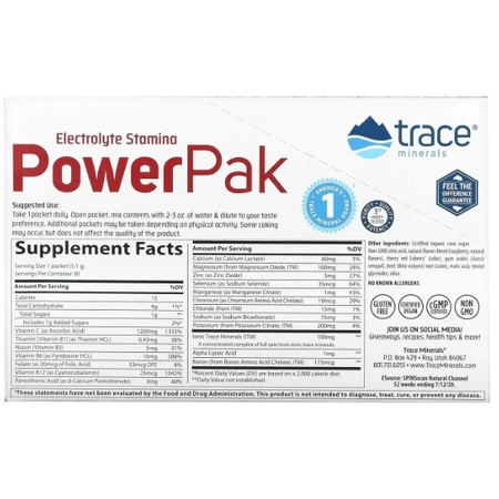 Електроліти Trace Minerals Research Electrolyte Stamina Power Pak, малина, 30 пакетів по 5.1 г: ціни та характеристики