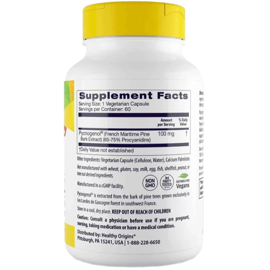 Пікногенол екстракт соснової кори Healthy Origins Pycnogenol 100 мг, 60 капсул: ціни та характеристики