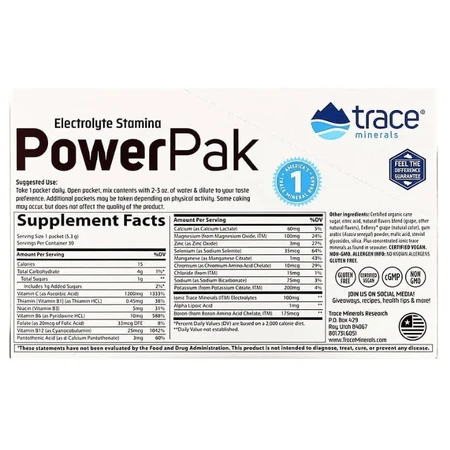 Электролиты Trace Minerals Research Electrolyte Stamina 1200 мг, со вкусом винограда 30 пакетов по 5,3 г: цены и характеристики