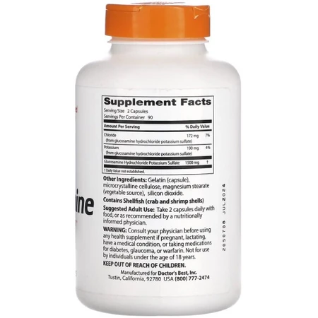 Глюкозамін сульфат Doctor's Best Glucosamine Sulfate 750 мг, 180 капсул: ціни та характеристики