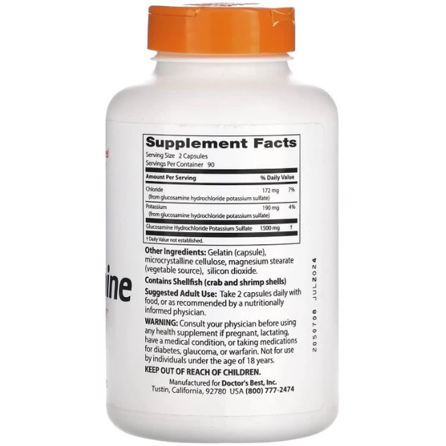 Глюкозамін сульфат Doctor's Best Glucosamine Sulfate 750 мг, 180 капсул: ціни та характеристики