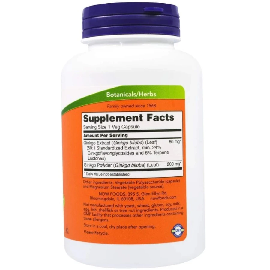 Гинкго Билоба Now Foods Ginkgo Biloba 60 мг, 240 вегетарианских капсул: цены и характеристики