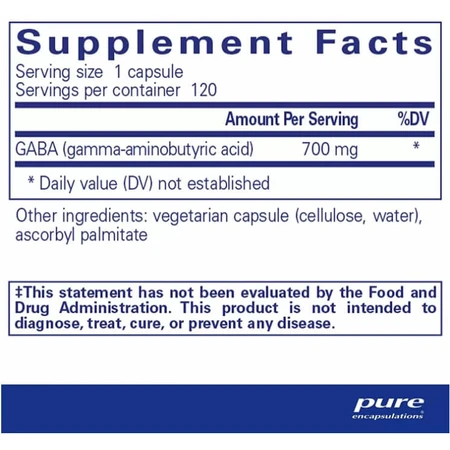 ГАМК Pure Encapsulations GABA, поддержка релаксации и уменьшение случайного стресса, 120 капсул: цены и характеристики